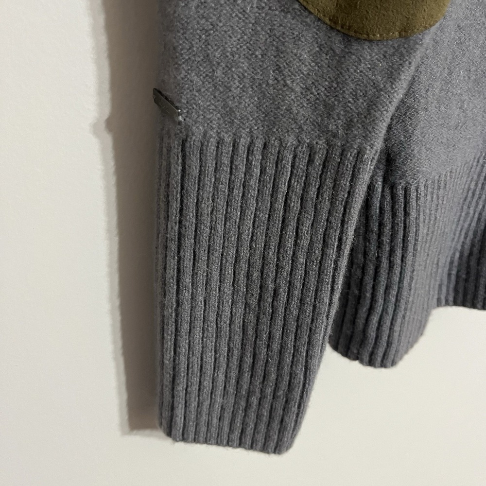 Cabelas 100% Lambs Wool Leather Elbow Patch Cardigan Size Small Gray Shawl Neck - Picture 12 of 15